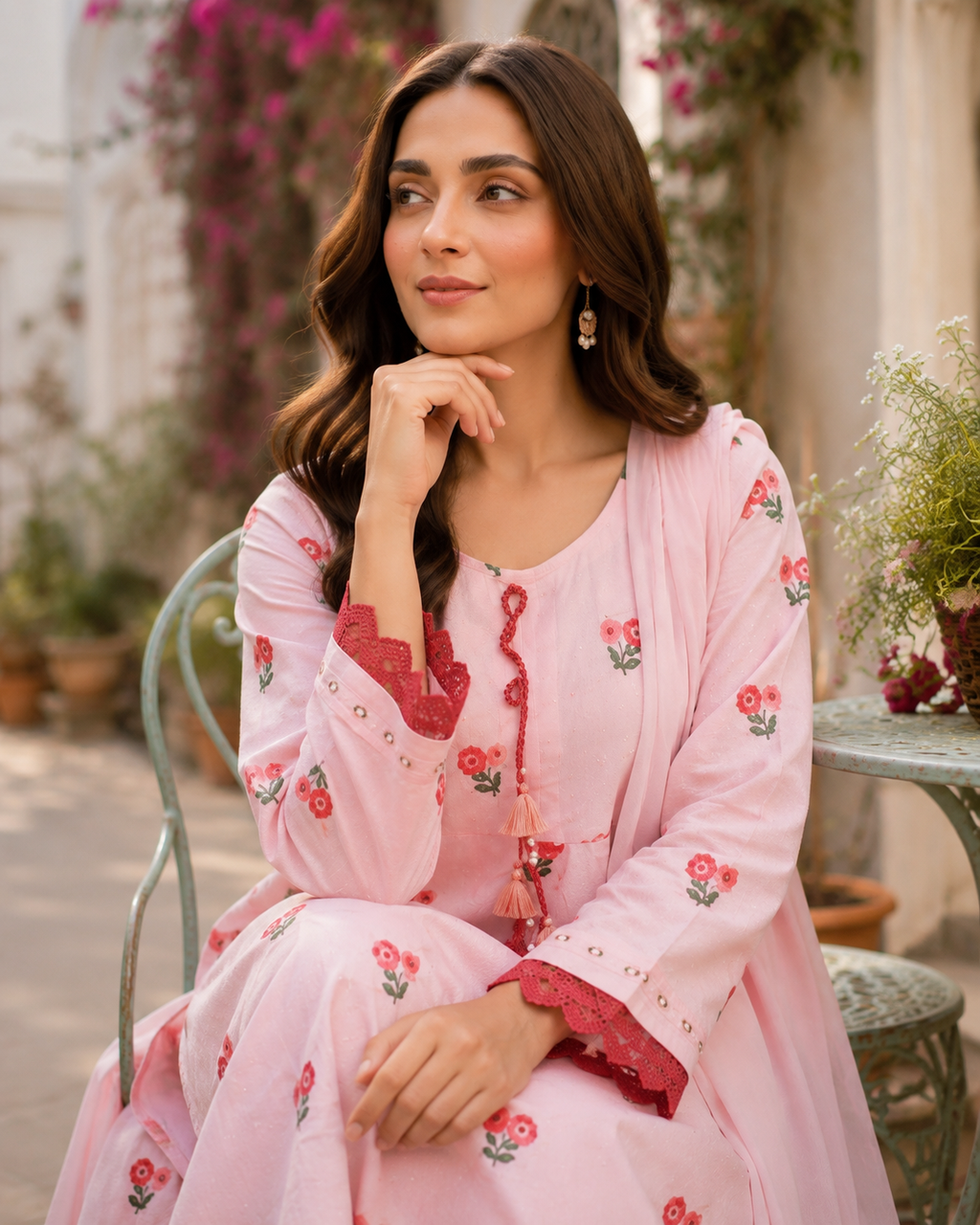 Pink Peach 2-Piece Embroidered Suit