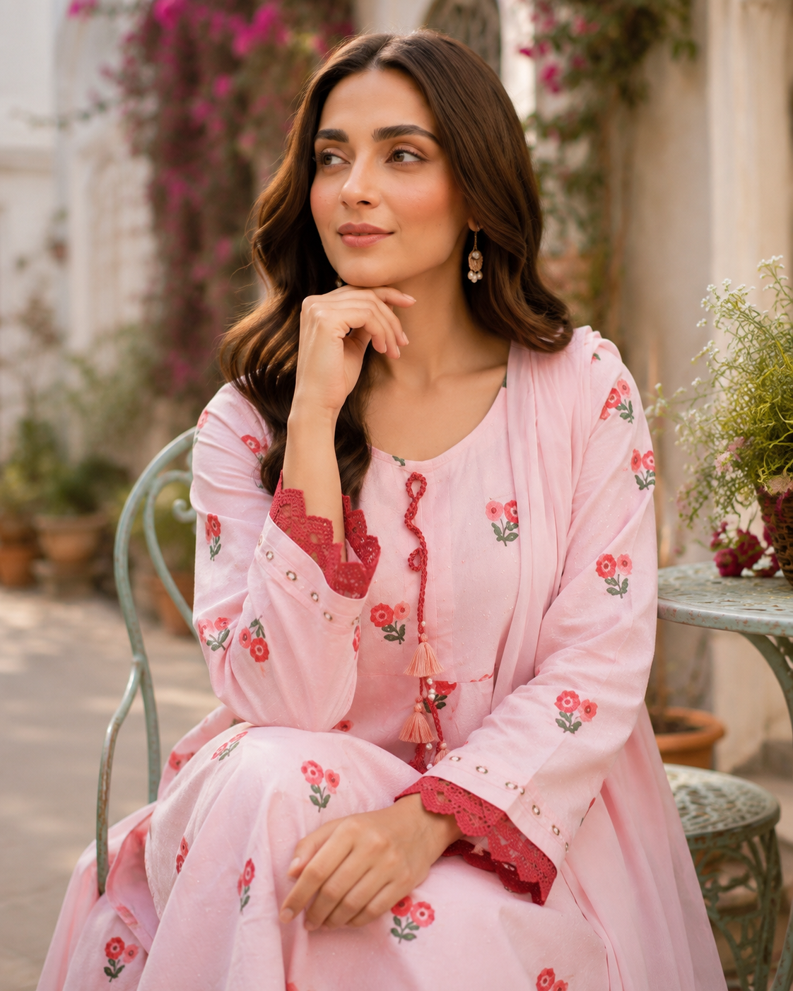 Pink Peach 2-Piece Embroidered Suit