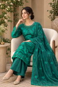 Green Embroidered Chiffon 3-Piece