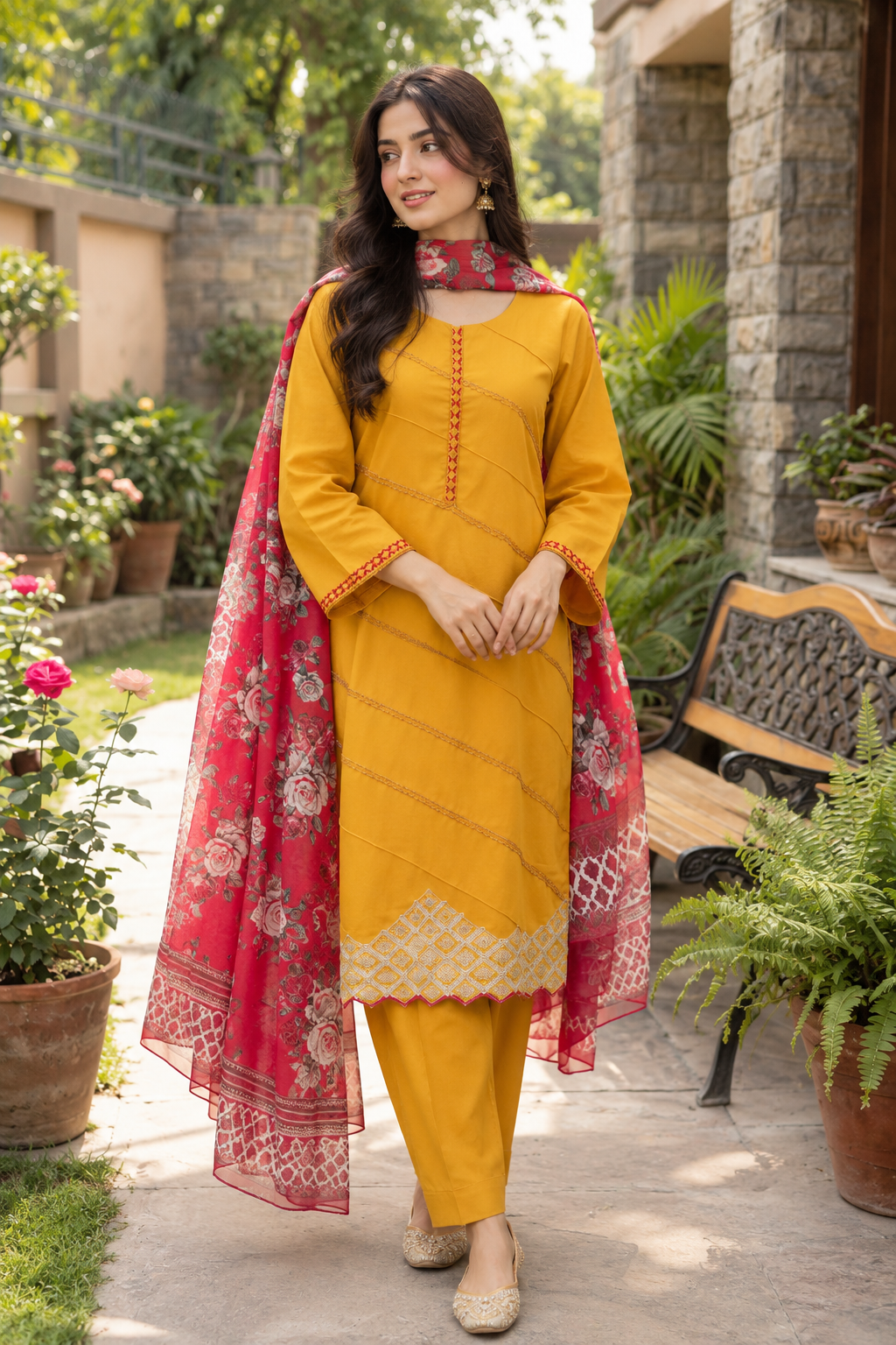 Mustard 3-Piece Lawn Suit