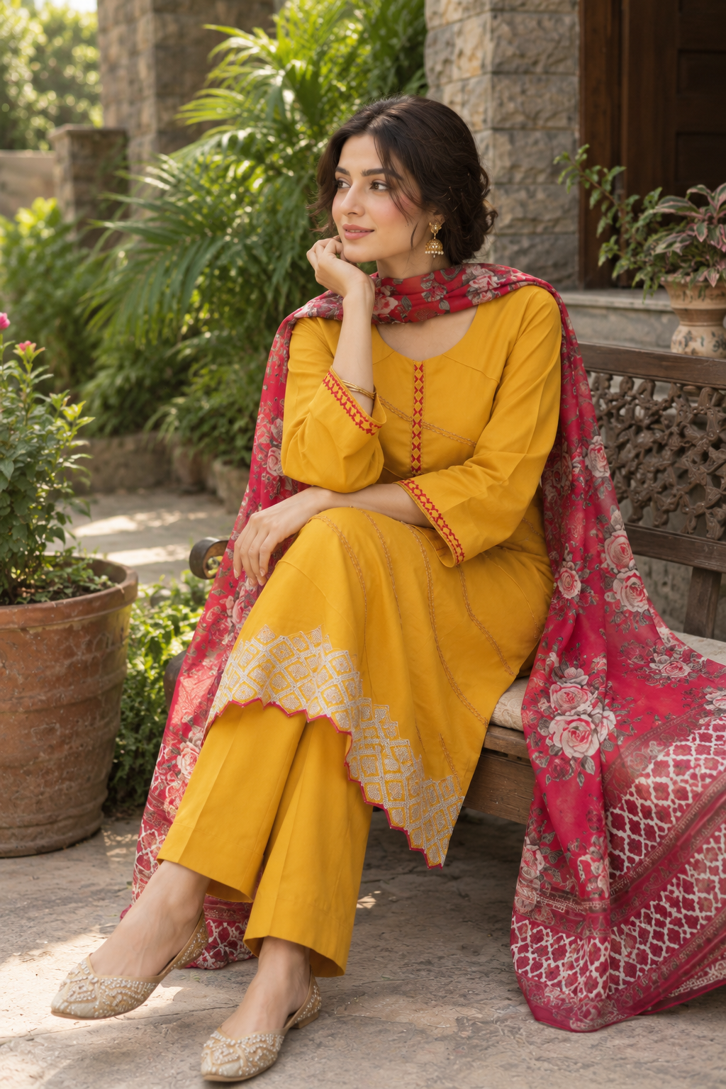 Mustard 3-Piece Lawn Suit