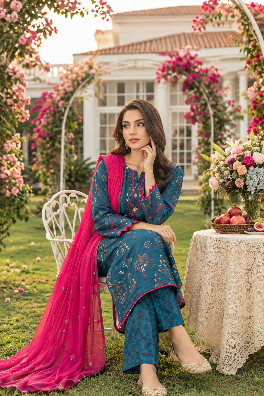 Blue 3-Piece Printed Suit