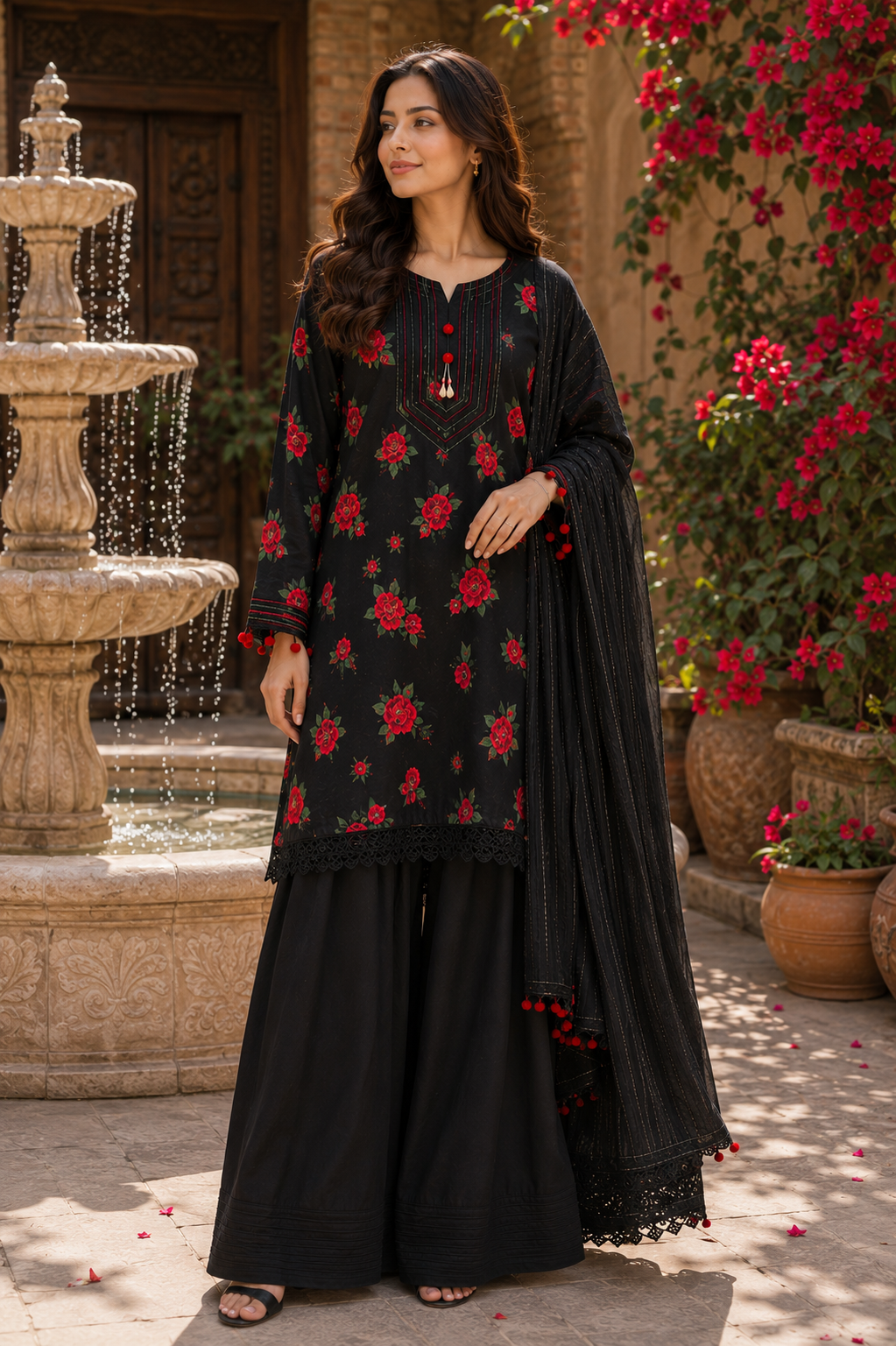 Black Floral Fusion - Tailored 3-Piece