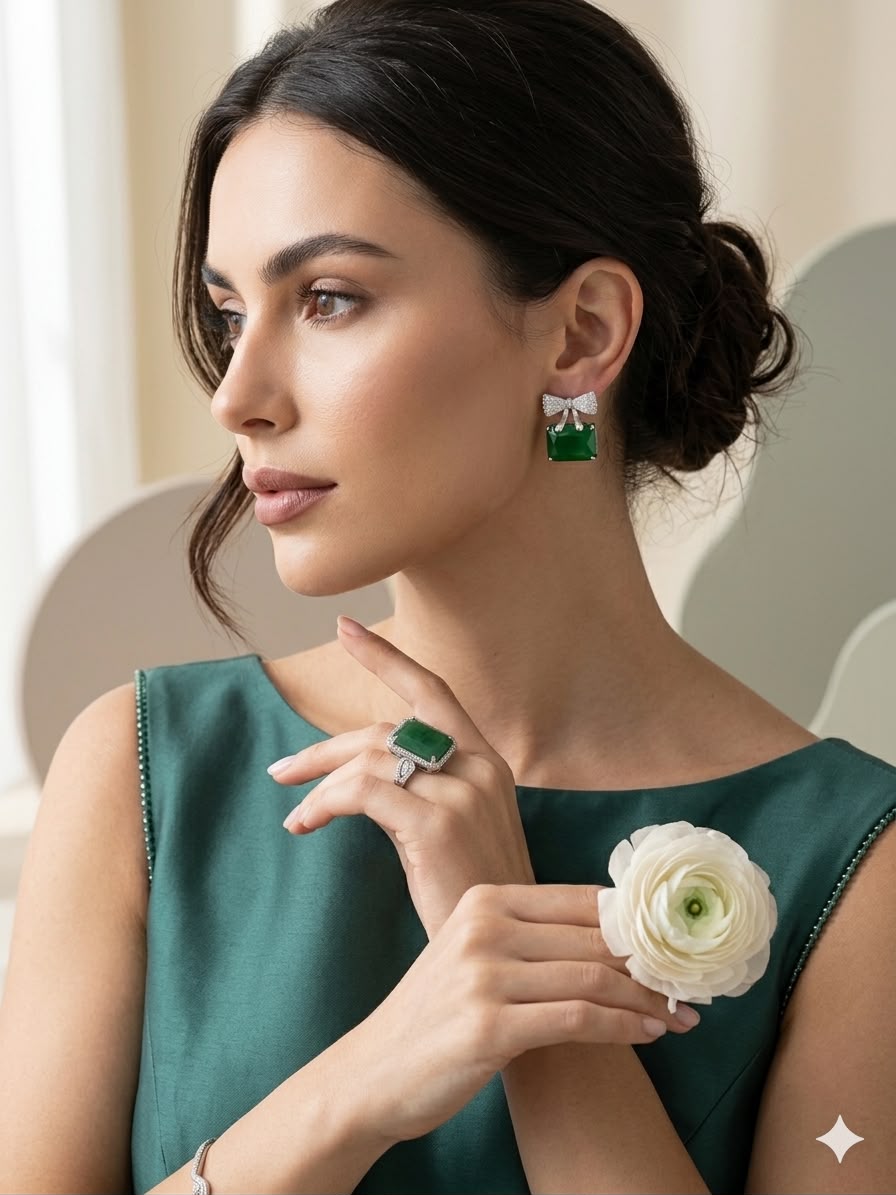 Emerald Ribbon Studs