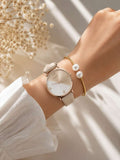 Ladies Watch Round Pointer Quartz Watch, 1pc Bracelet