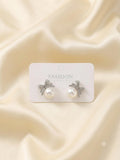 Elegant Bow Faux Pearl Rhinestone Stud Earrings Valentines