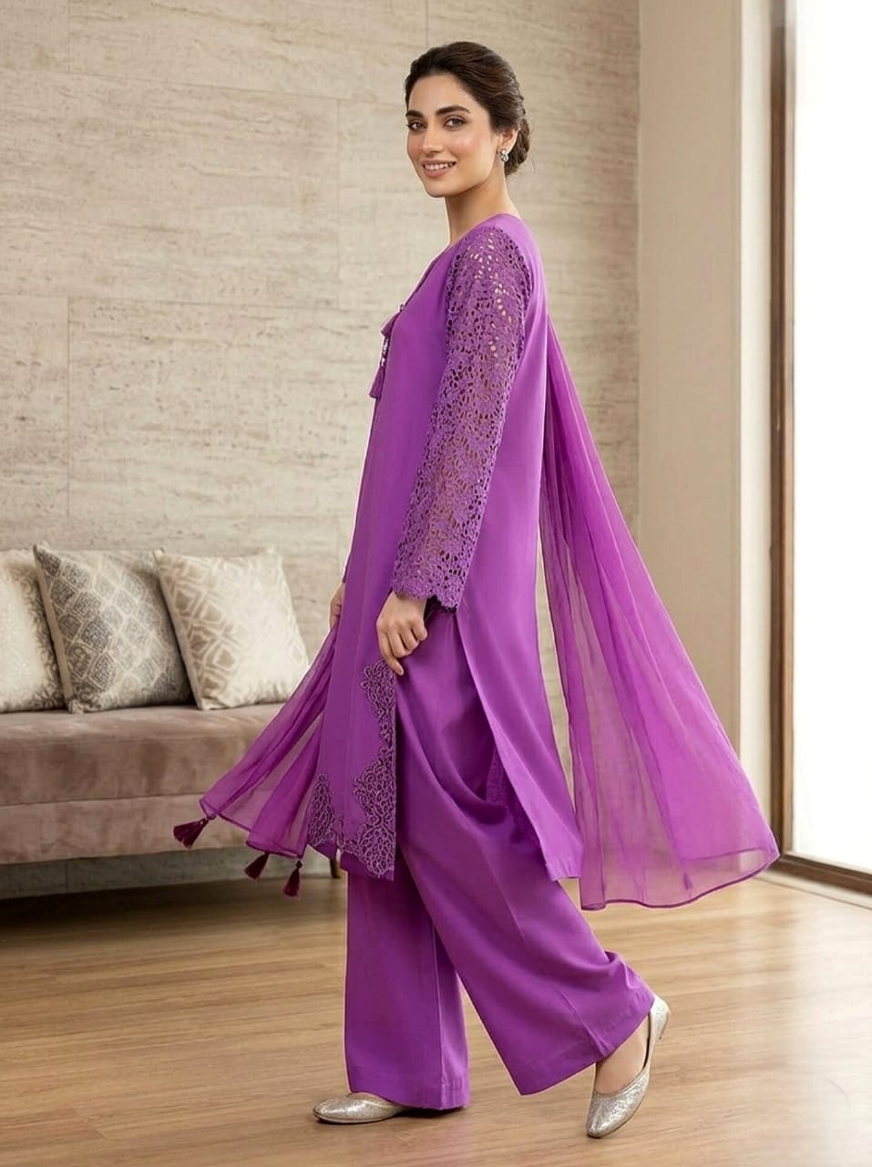 Purple 3-Piece Lawn Suit