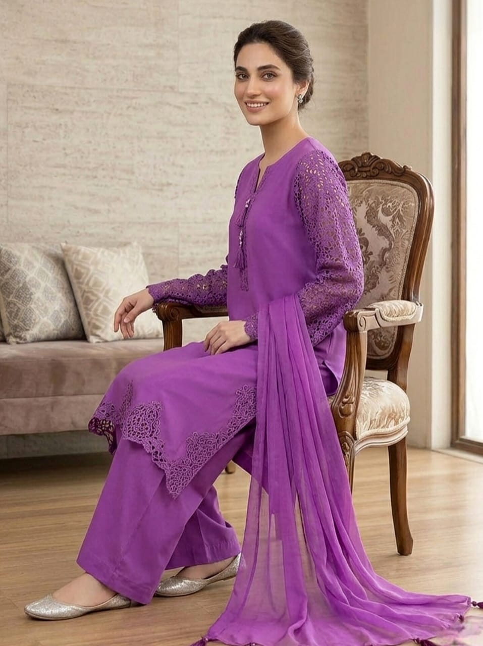 Purple 3-Piece Lawn Suit