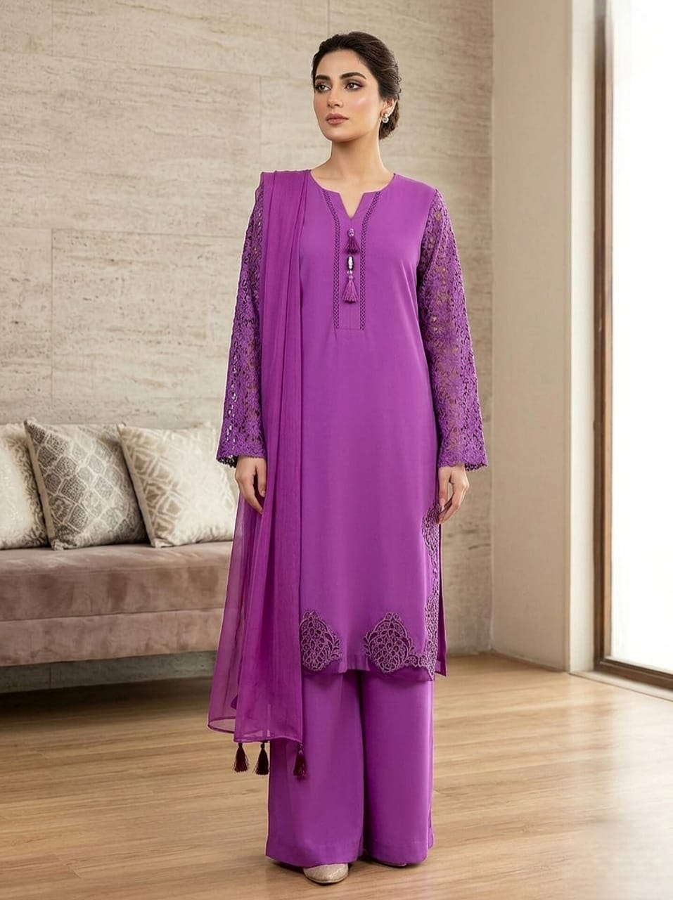 Purple 3-Piece Lawn Suit