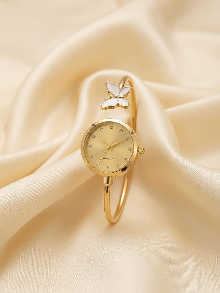Women Fashion Watch, Butterfly Decor Watch With Round Dial