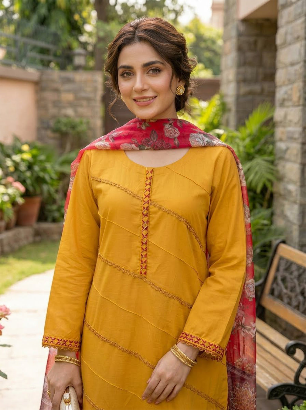 Mustard 3-Piece Lawn Suit