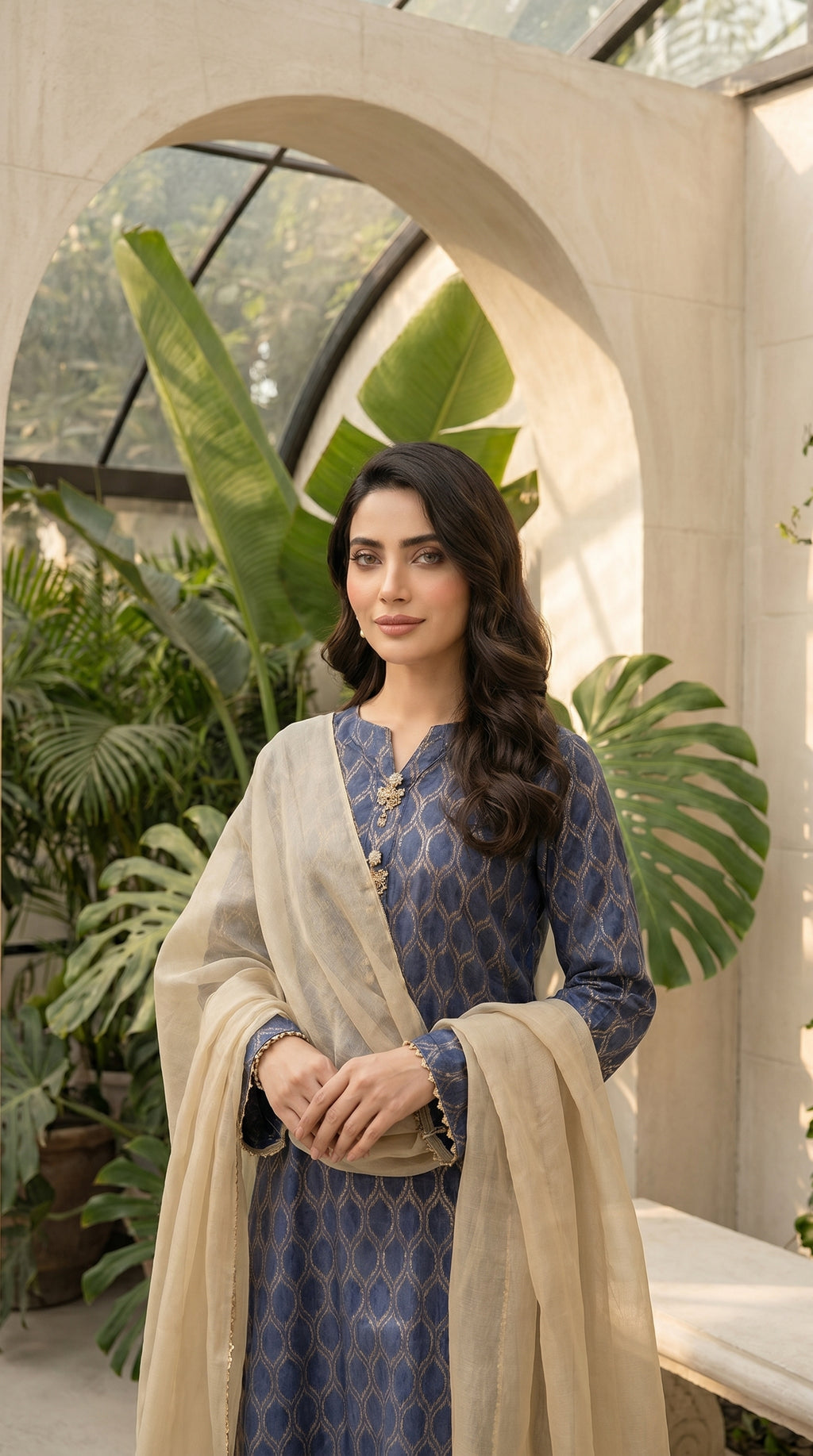 Blue 3-Piece Jacquard Suit