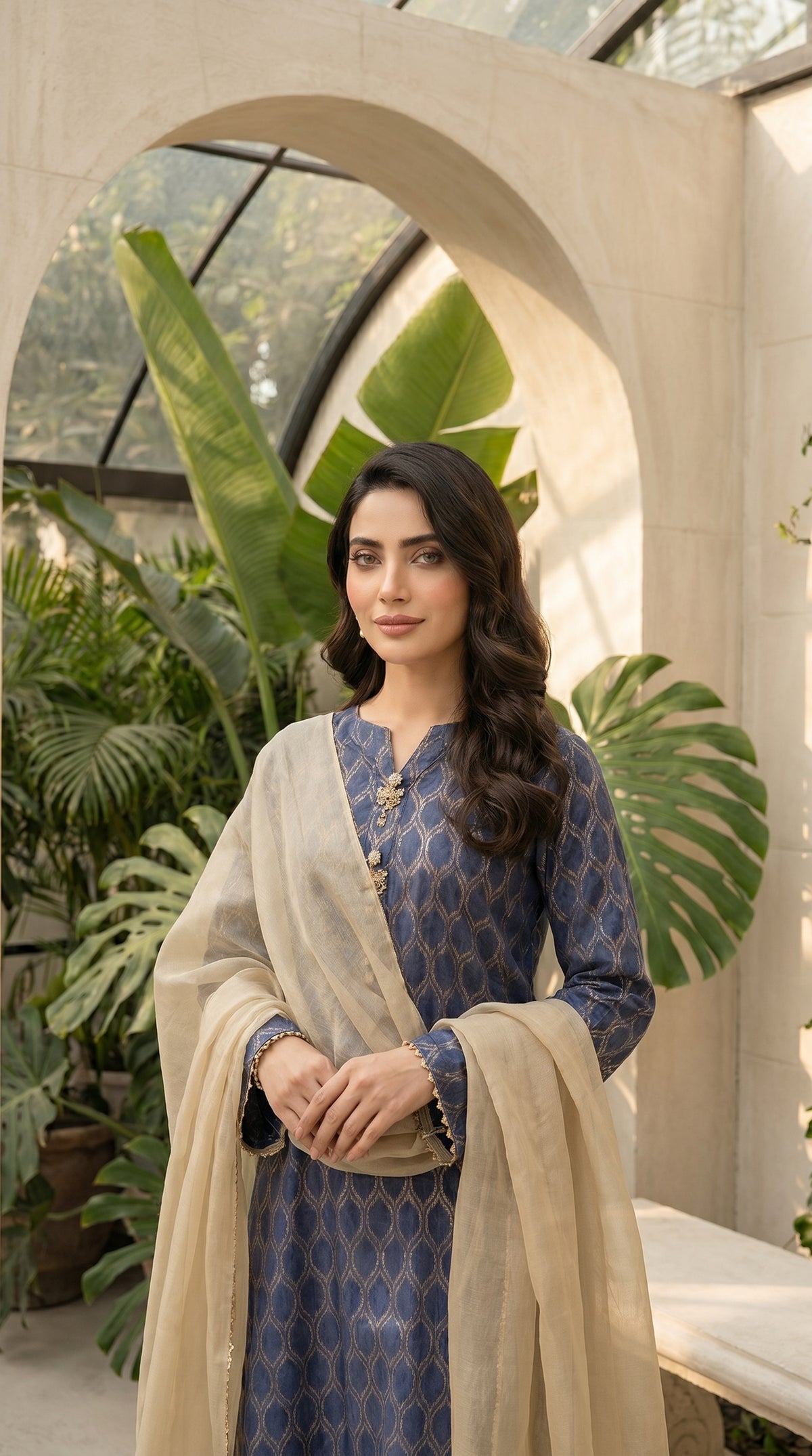 Blue 3-Piece Jacquard Suit