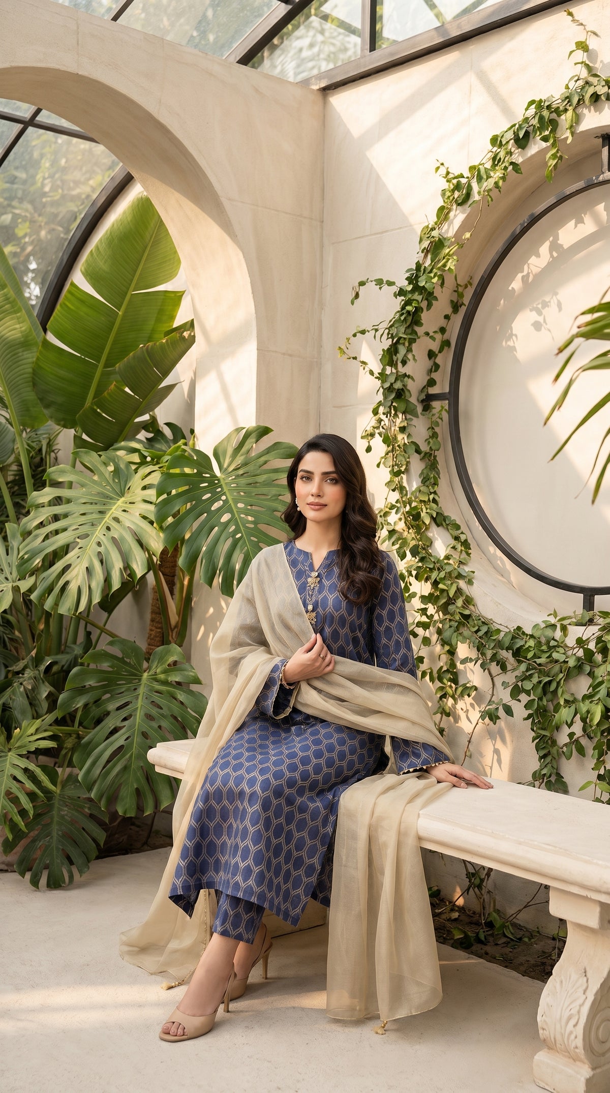 Blue 3-Piece Jacquard Suit