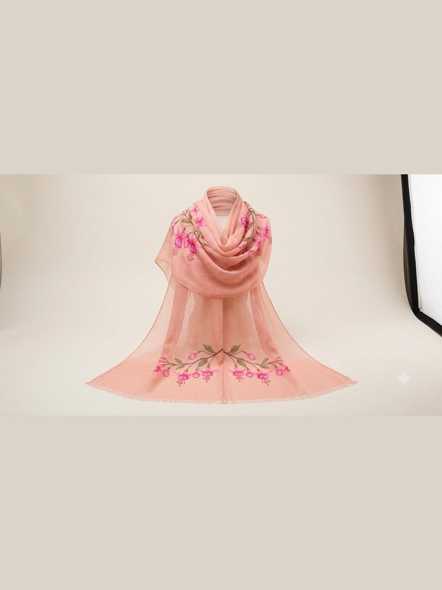 Women Fashionable Thin Printed Peach Scarf